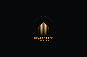 Real Estate line Logo Template Gold colored Vector Illustration