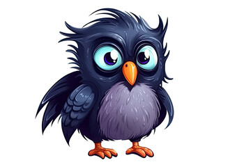 baby raven on white isolated background. Cartoon character bird. Generative AI illustration