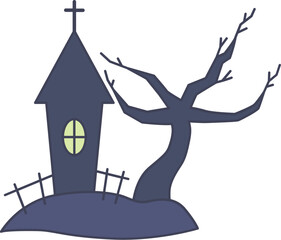 Ghosthouse icon. Ghosthouse simple cartoon style. Ghosthouse icon decorative elements.