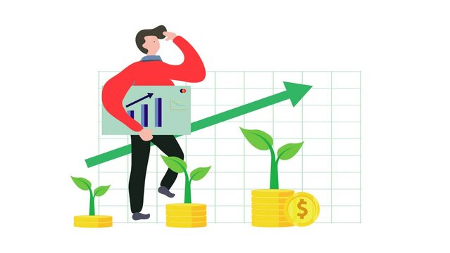 a man is looking at the direction of stock movement with financial growth, financial investment concept. 4k animation video footage, motion graphics.