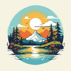 illustration of a landscape in the mountains small badge