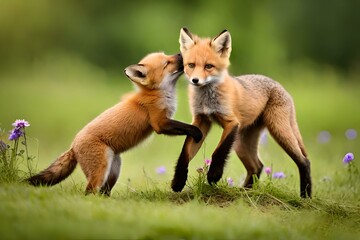Fototapeta premium lovely red fox vulpes playing