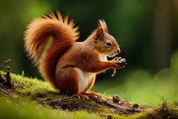 Fotobehang Eekhoorn squirrel on a tree, beautiful wallpapers, textures and backgrounds - Generative AI