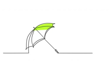 Green Umbrella outline self drawing animation. Line art. Luma matte, alpha channel.	