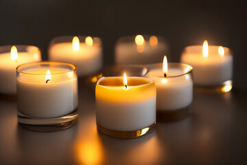 Fototapeta na wymiar Aromatic candles lit, decorating and brightening the sophisticated environment. Generative AI_30.