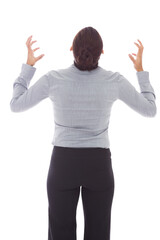 Digital png photo of back view of furious caucasian businesswoman on transparent background