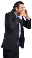 Digital png photo of calling caucasian businessman on transparent background