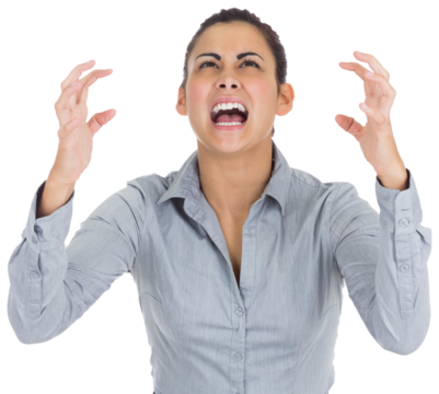 Digital png photo of furious caucasian businesswoman on transparent background - Powered by Adobe