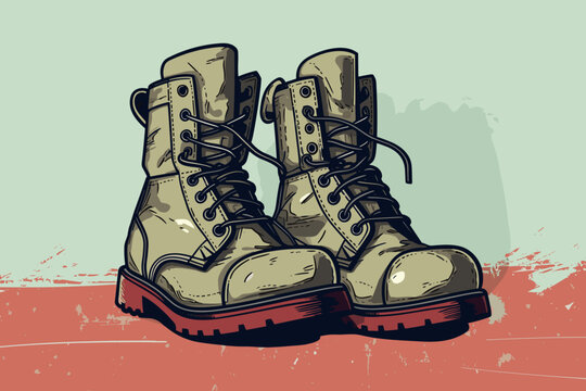 Hand-drawn cartoon Combat boots flat art Illustrations in minimalist vector style