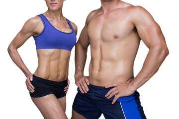 Digital png photo of caucasian muscular couple wearing sports clothes on transparent background