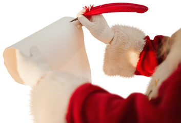 Digital png photo of caucasian santa claus writting letter at christmas on transparent background