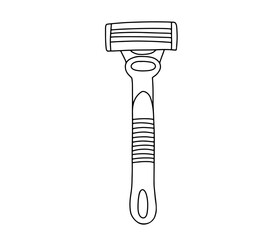 Vector hand drawn Razor outline sketch. Safety razor for shaving doodle icon isolated on white.