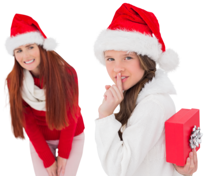 Digital png photo of happy caucasian mother and daughter in santa's hat on transparent background