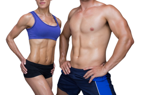 Digital png photo of caucasian muscular couple wearing sports clothes on transparent background