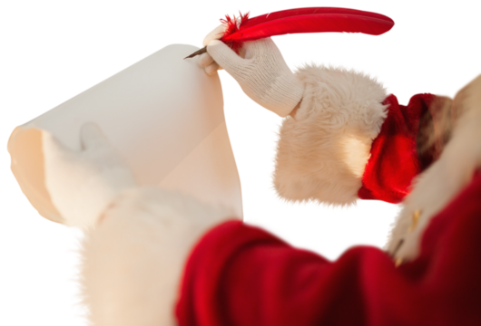 Digital png photo of caucasian santa claus writting letter at christmas on transparent background - Powered by Adobe