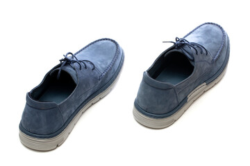 Blue leather men's shoes on a white background