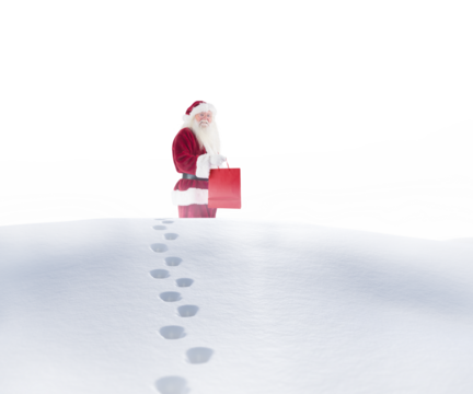 Digital png photo of caucasian santa claus walking with gift on transparent background