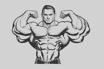 illustration of a boxer strong muscles bodybuilding icon 