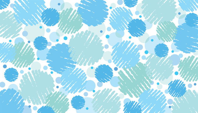 クレヨン サークルと水玉模様の壁紙 背景/ブルー