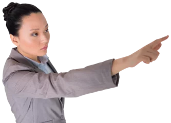 Deurstickers Aziatische plekken Digital png photo of focused asian businesswoman pointing finger on transparent background