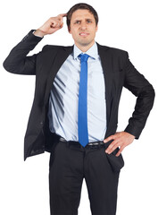 Digital png photo of confused caucasian businessmann on transparent background