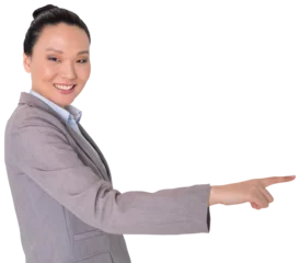 Deurstickers Aziatische plekken Digital png photo of happy asian businesswoman on transparent background