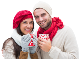 Digital png photo of happy caucasian woman and man with scarf on transparent background