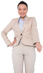 Deurstickers Aziatische plekken Digital png photo of happy asian businesswoman on transparent background