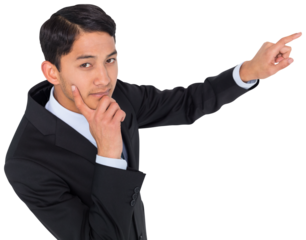 Digital png photo of thinking asian businessman on transparent background