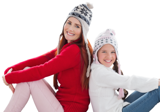 Digital png photo of happy caucasian mother and daughter in christmas hats on transparent background