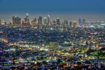 Fototapeta na wymiar The skyline of Los Angeles in California at night