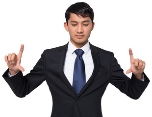 Digital png photo of focused asian businessman on transparent background