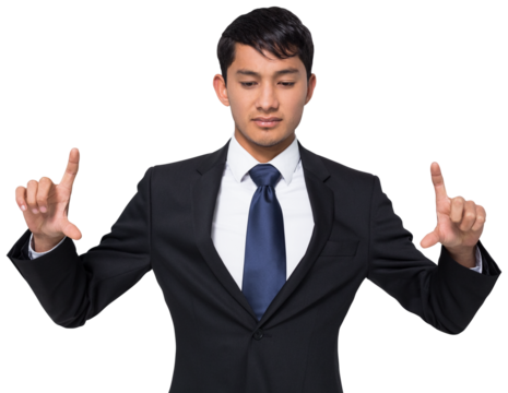 Digital png photo of focused asian businessman on transparent background