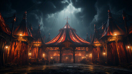 Circus tent in the dark. Generative Ai