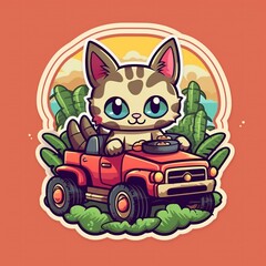 Cute cat on the car.Generative Ai