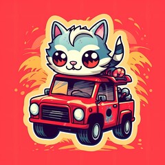 Cute cat on the car.Generative Ai