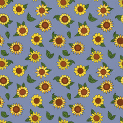 Seamless pattern with sunflowers. Sunny flowers. Design for fabric, textile, wallpaper, packaging.