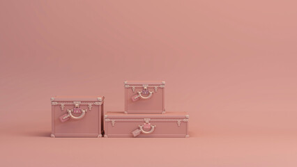 Luxury vintage suitcase ,retro travel suitcases on pink background. Stylish vacation suitcase, pastel colors, tourist background, space for text, studio. 3d render.
