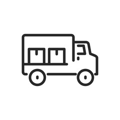 Parcel Delivery Truck Icon. Vector Linear Editable Sign of a Freight Vehicle Loaded with Packages, Symbolizing Postal Delivery and E-commerce Shipment.