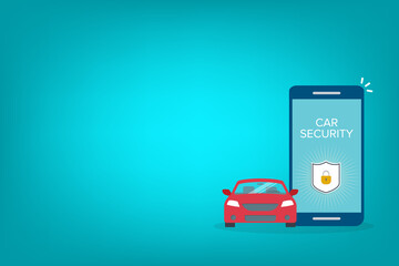 Fototapeta premium Car security system. Automobile alarm concept. App for alarm auto on screen phone. Inclusion of the protection through smartphone. 