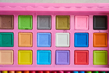 set of colorful watercolor. top view