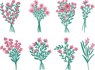 set of flowers. Set of bouquets of wildflowers. Vector illustration.