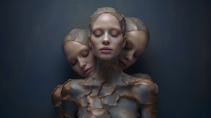 Fototapeta na wymiar Surreal Portrait of Three Women in Costume