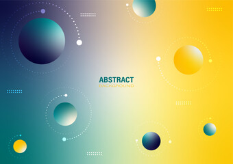 Abstract blue and yellow circle shapes with curves of dots on a gradient background. Design elements with planets in the cosmos concept.