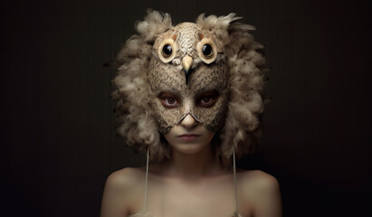 Portrait of a Woman with an Owl Mask