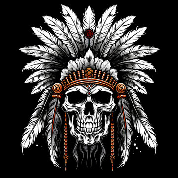 american indian skull head illustration