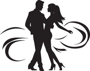 cute couple dancing silhouette on isolated background
