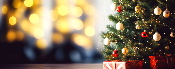 Fototapeta na wymiar Christmas tree with golden lights In blue background