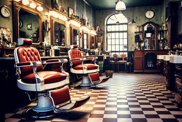 Fototapeta premium Barbershop interior in retro style.