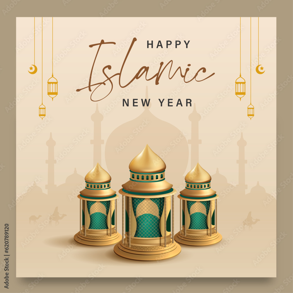 Wall mural happy new hijri year template. happy muharram poster.ashura day. islamic new year